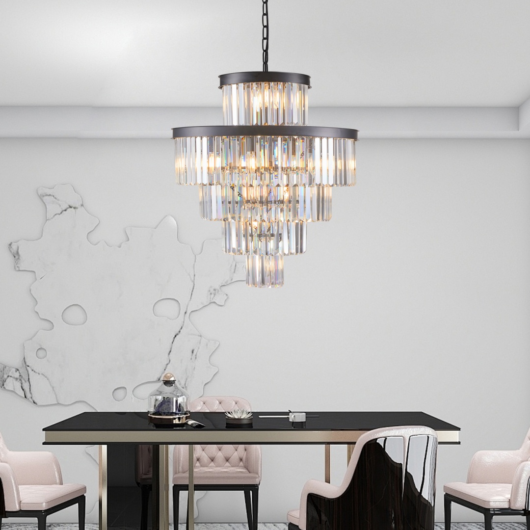 Same As W1340P188535-L5002-600-B  24  Luxury Crystal Chandelier With Black Finish -Elegant 15-Light 5 Tier Pendant Light Fixture For Living Room, Dining Room, Or Entryway  Bulb Not Included