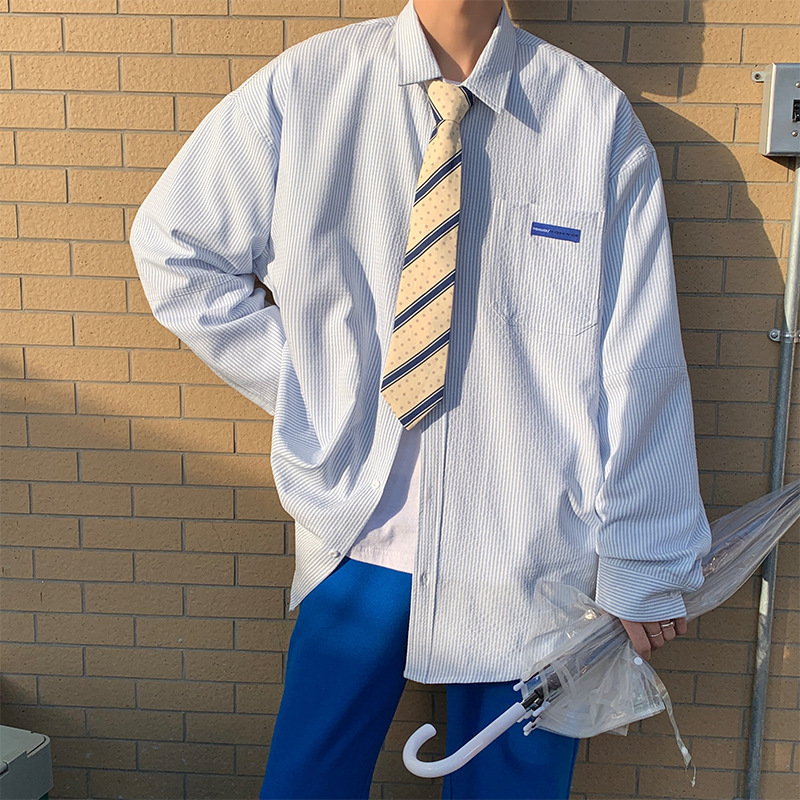 Refreshing Striped Shirt Unisex Loose For Men And Women