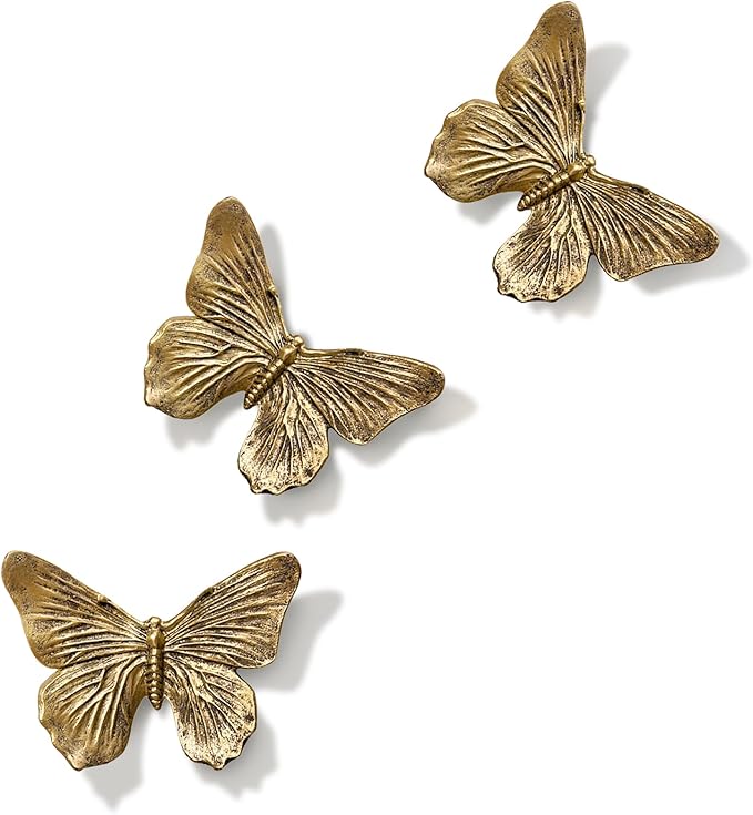 3D Butterfly Wall Decor Set Of 3 Resin Antique Copper Decorations For Living Room Bedroom Bathroom Gallery Walls 3