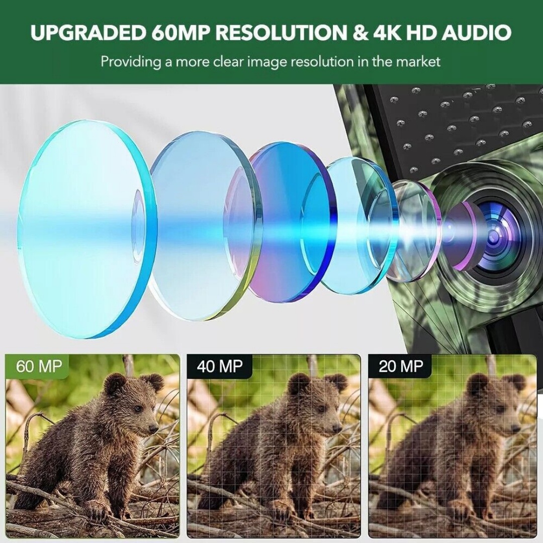 64GB 60MP Wildlife WIFI APP Trail Camera 4K Night Vision Outdoor Hunting Camera