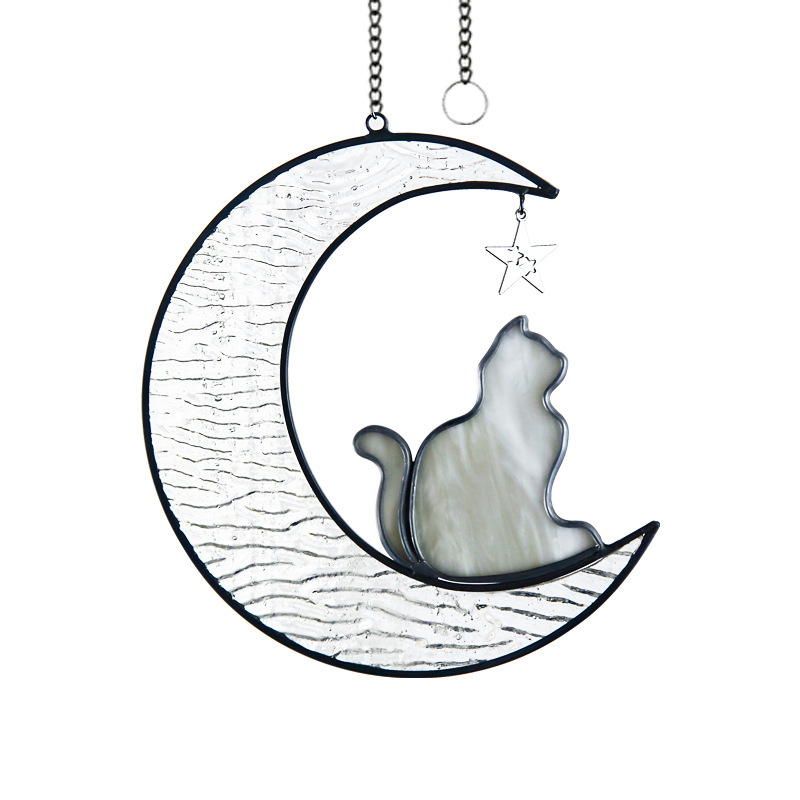 Title 6, Colorful Glass Pet Cat Dog Moon Pendant Crystal...