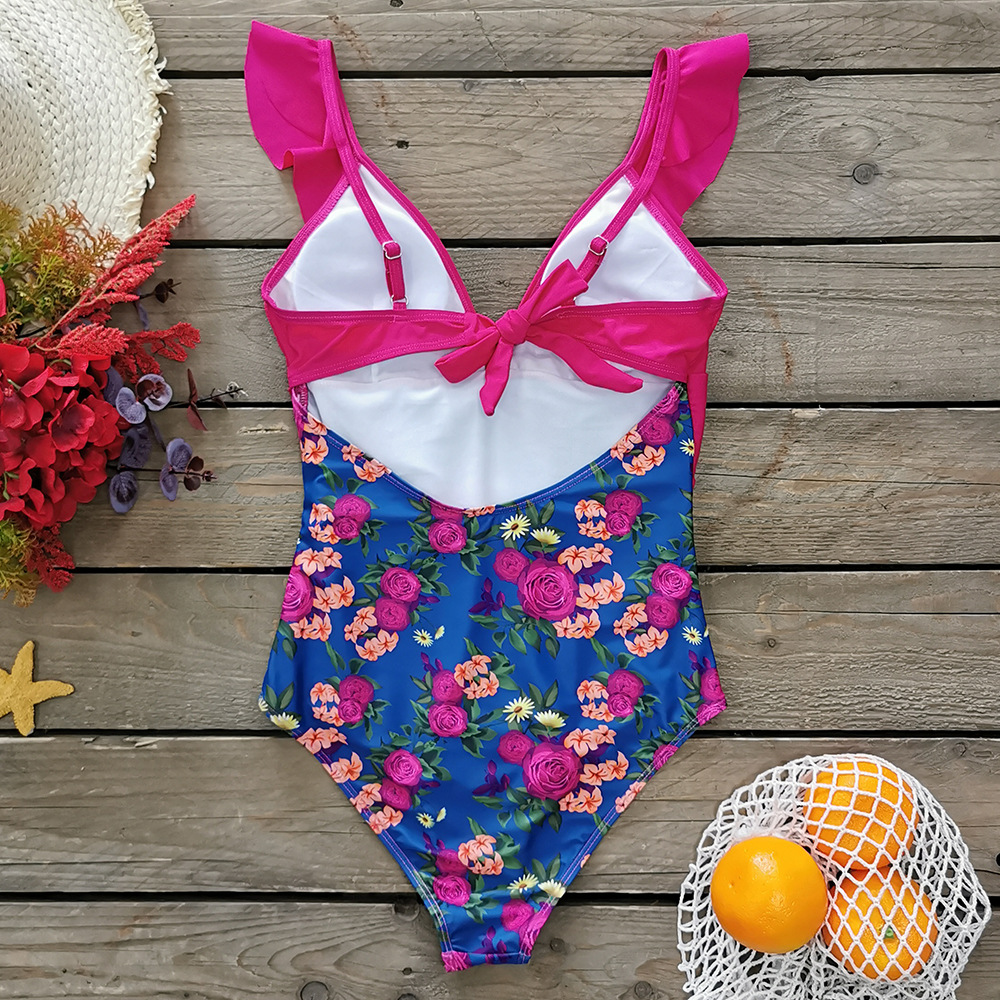 Women's Simple Sling Print Halter Ruffle Swimsuit