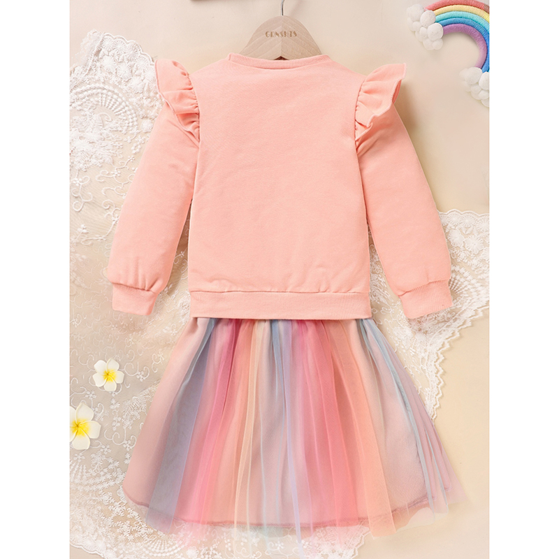 Baby Girls Rainbow Skirt Set Letters Embroidery Long Sleeve Sweatshirt Tops & Rainbow Tutu Skirt Outfits — foto 3