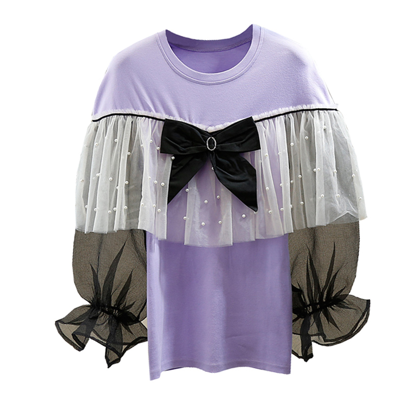 Three-dimensional Bow Decoration Western-style All-match T-shirt