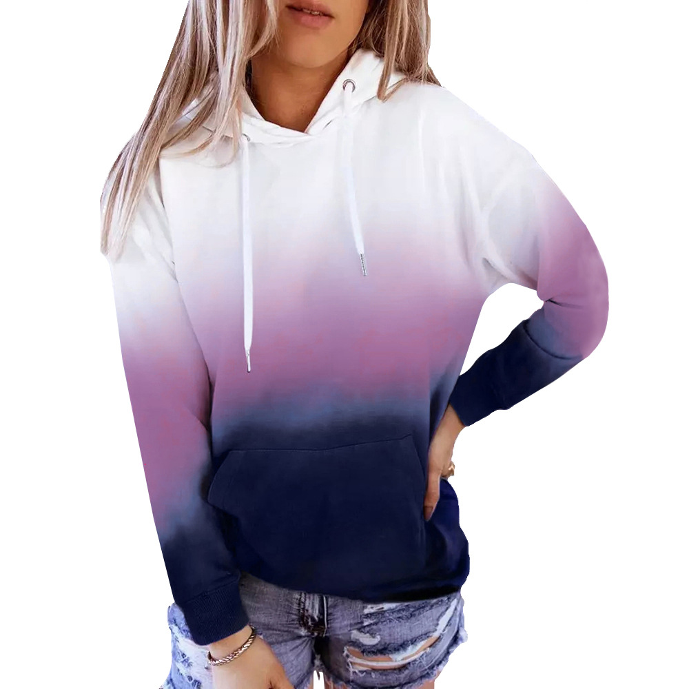 Long Sleeve Hooded Gradient Printed Casual Loose Sweatshirt