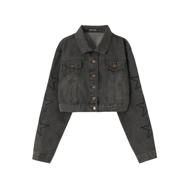 Lapel Vintage High Waist Short Denim Coat Black - Shop at LoveMi