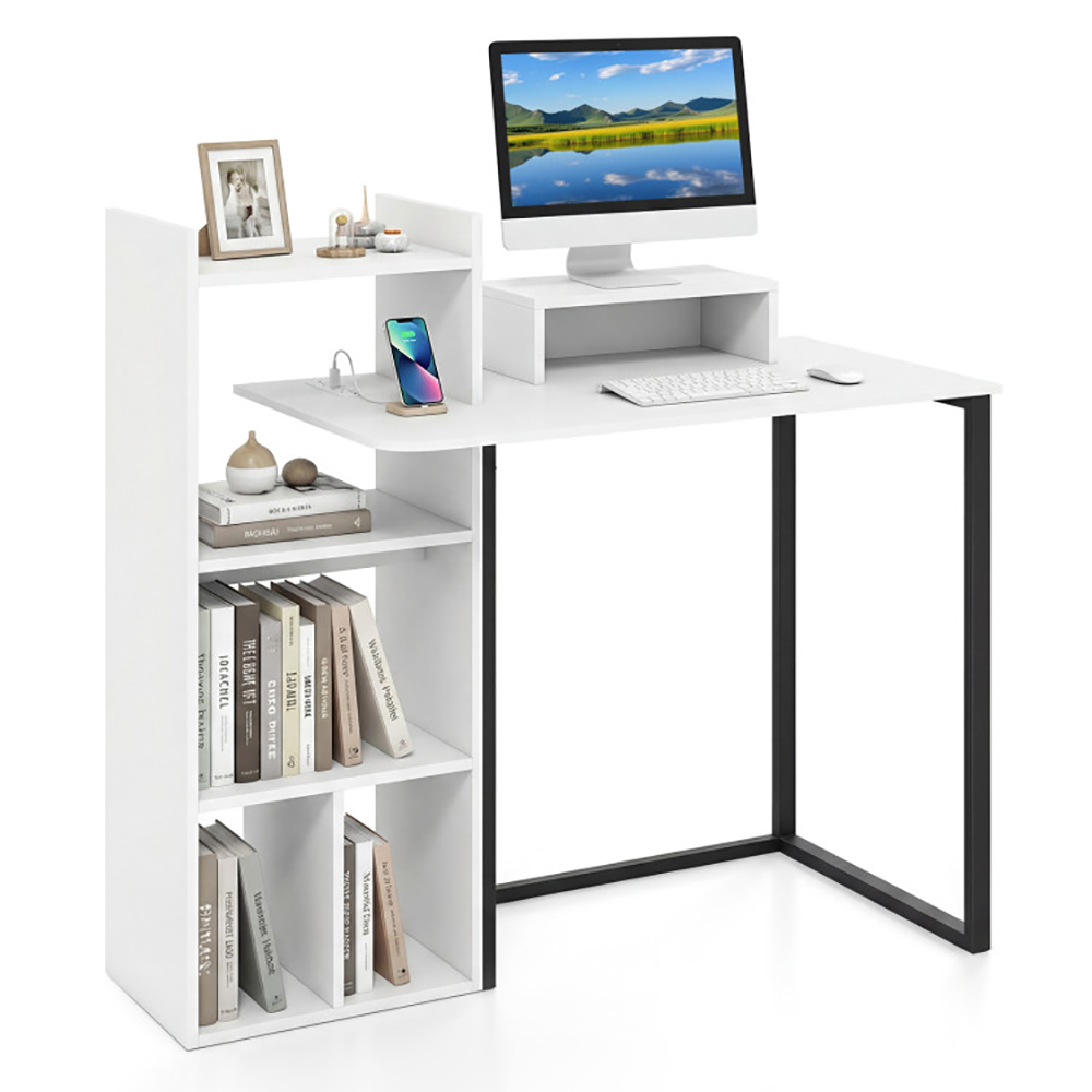 Computer Desk With Charging Station And Ergonomic Monitor Stand With Non-slip Foot Pads For Living Room, Bedroom, Study And Office view 5