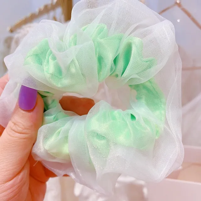 Fluorescent Double Layer Chiffon Organza Colon Hair Tie Fluorescent Green - Shop at LoveMi