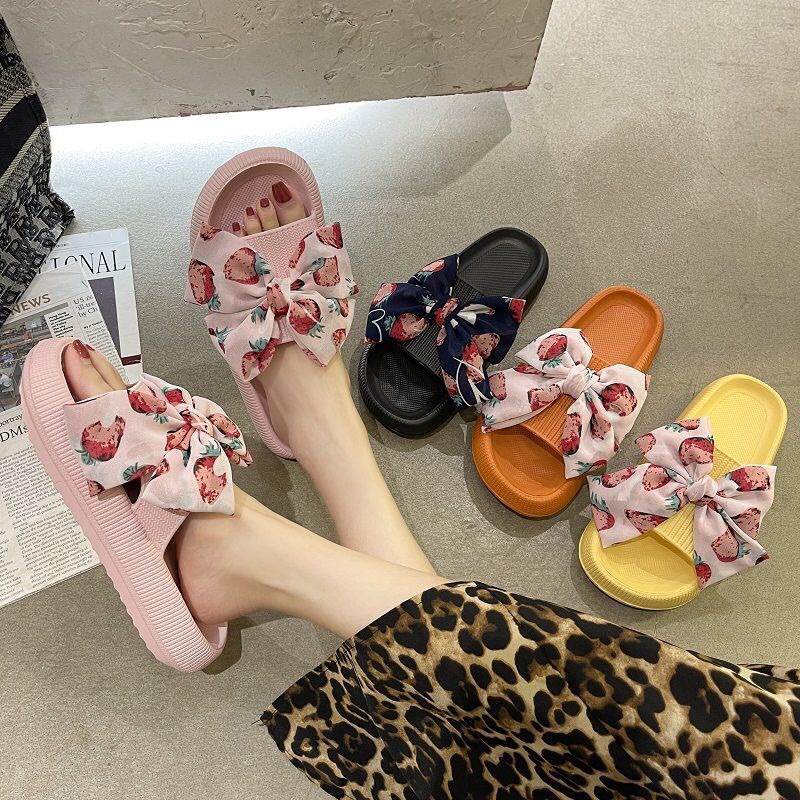 Women's Fashion Casual Strawberry Bow Casual Slippers