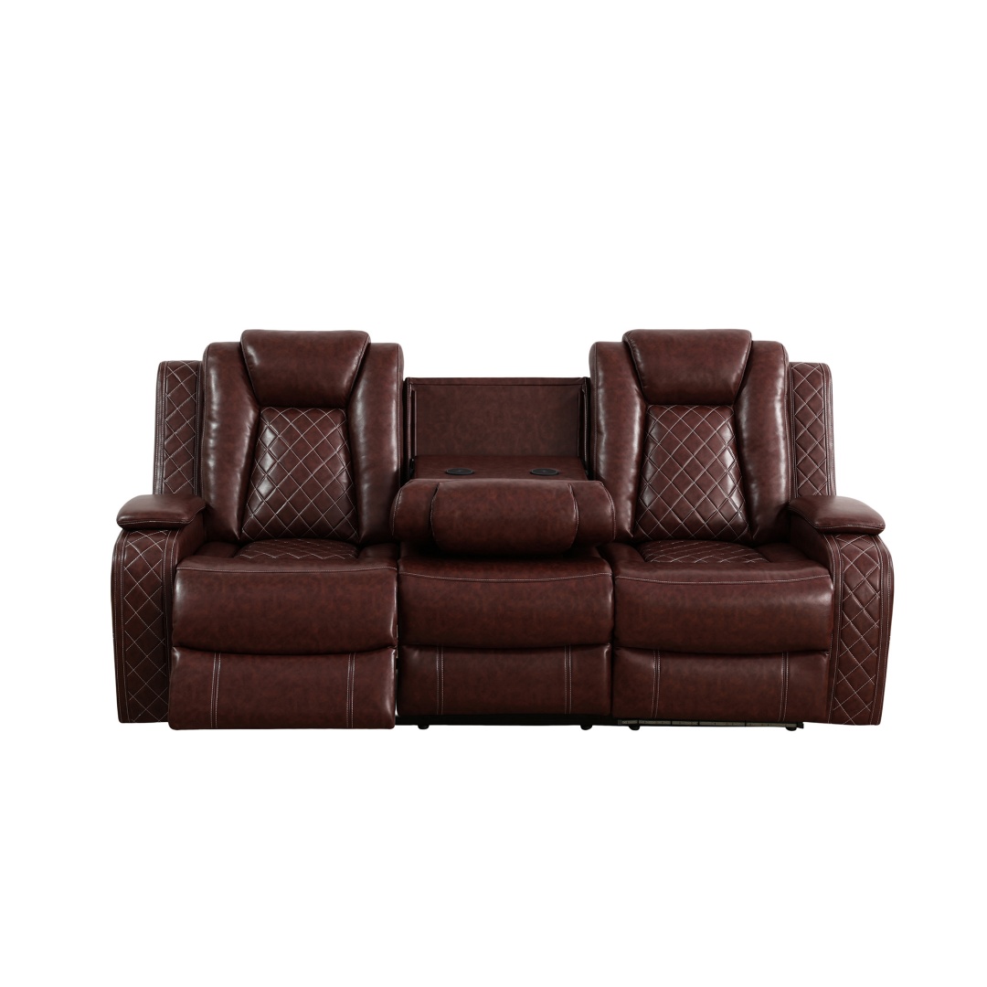 Pickup Only--Red Breathing Leather 3-Piece Living Room Recliner Sofa Set