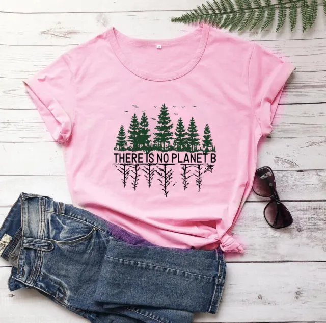 Pine Forest Pattern European And American Street Popular Short sleeved T shirt Female Pink - Shop at LoveMi