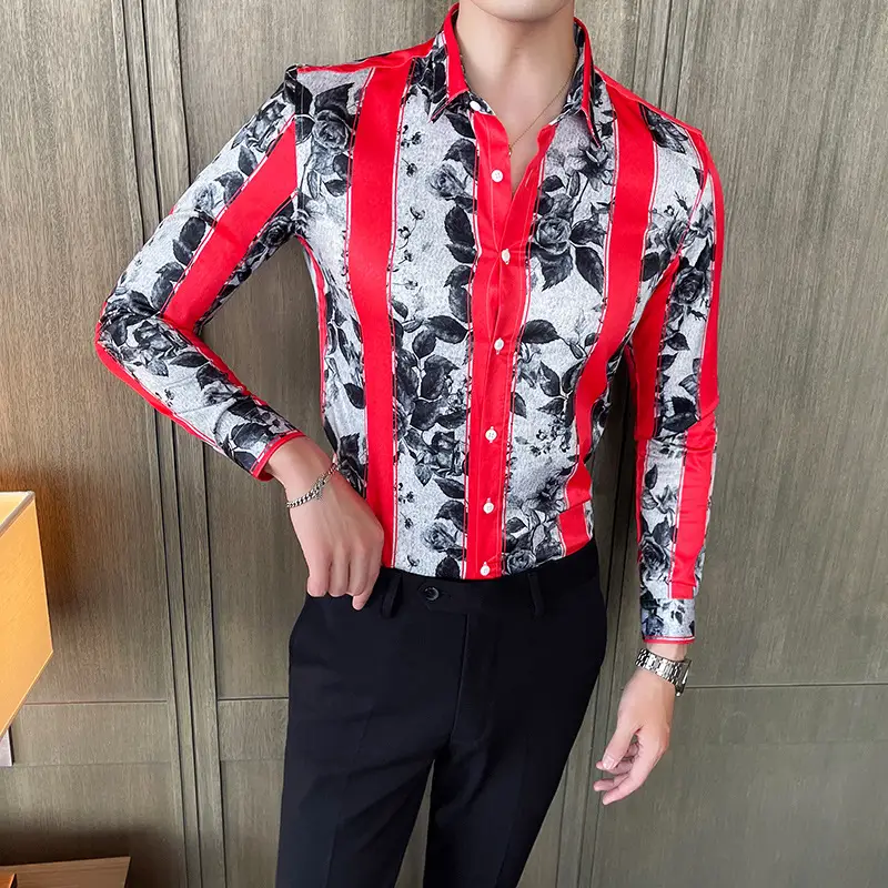 Men's British Style Slim-fit Pattern Long-sleeved Shirt