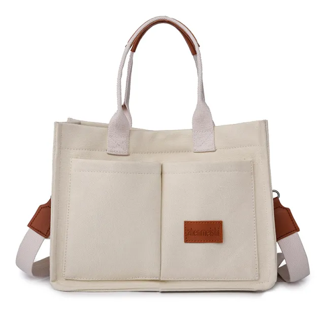 New Canvas Shoulder Bag Women Large Capacity Multi pocket Handbags Casual Crossbody Shopper Bags For Students White - Shop at LoveMi