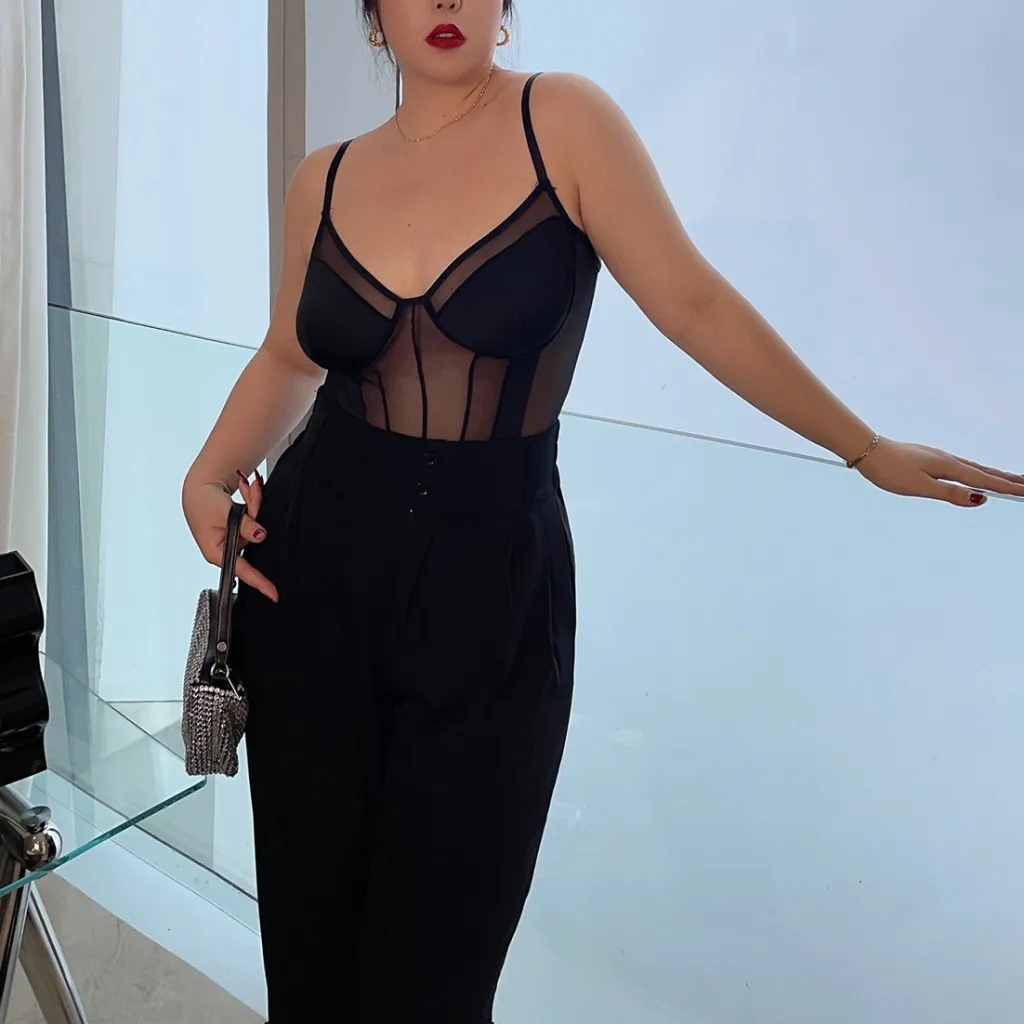 Women's Lace Jumpsuit Looks Slim And Retro Inner Wear - Black