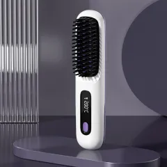 S7 Portable Cordless Hair Straightening Brush With LED Display - Lightweight Mini Negative Ion Hot Brush, USB Rechargeable Women's Travel Essential... - View 1