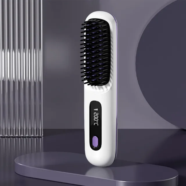 S7 Portable Cordless Hair Straightening Brush With LED Display Lightweight Mini Negative Ion Hot Brush, USB Rechargeable Women's Travel Essential... White - Shop at LoveMi