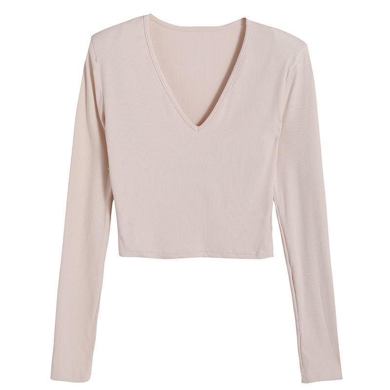 Autumn Shoulder Pads Long Sleeve Regular V-Neck Top