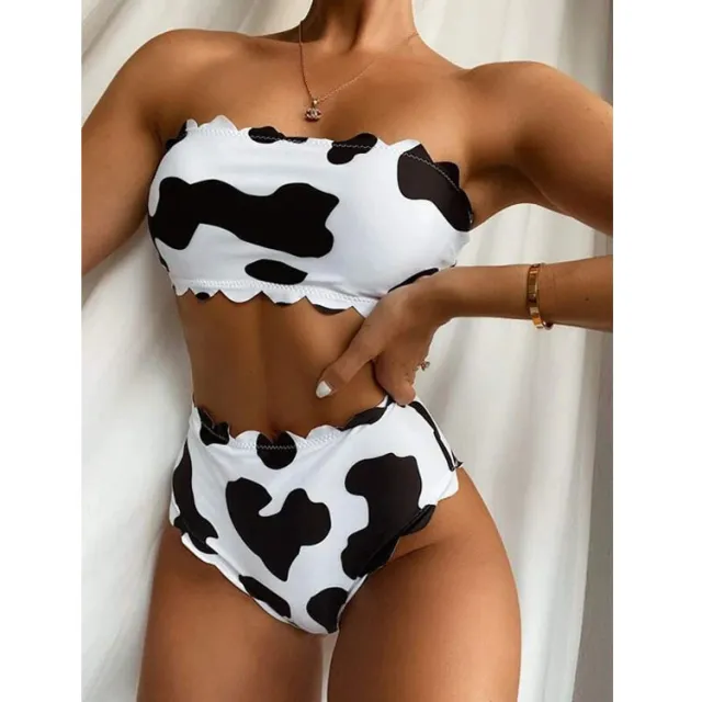 New Style Wrapped Breast Bikini Cow Print Black - Shop at LoveMi