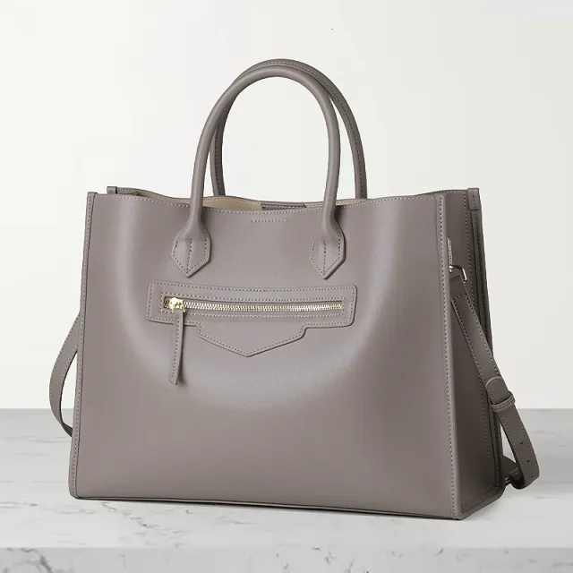 Women's Large Capacity Genuine Leather Tote Bag Grey - Shop at LoveMi