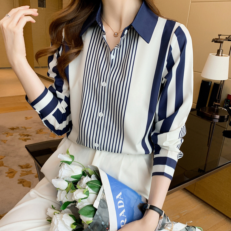 Title 2, Lapel Striped Chiffon Cardigan Shirt