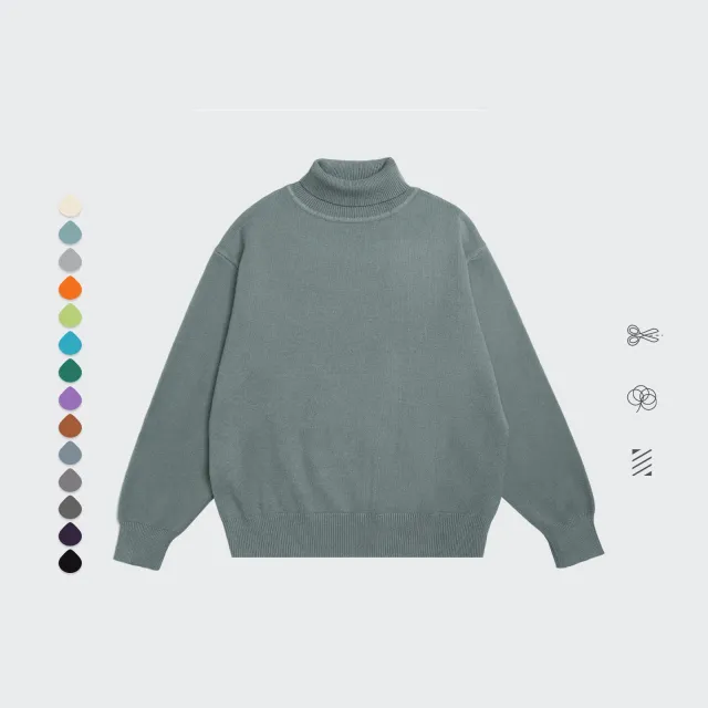 Core Spun Loose High Neck Sweater Solid Color Knitwear Grey Blue - Shop at LoveMi