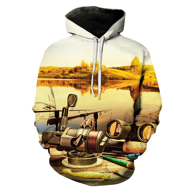 3D Digital Fishing Printed Hoodie Coat