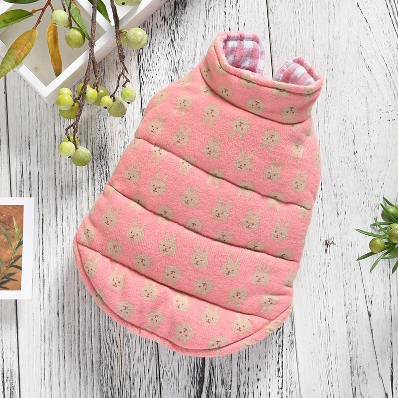 Dog Clothes Wear Warm Cotton Coat On Both Sides Of Vest - Pink