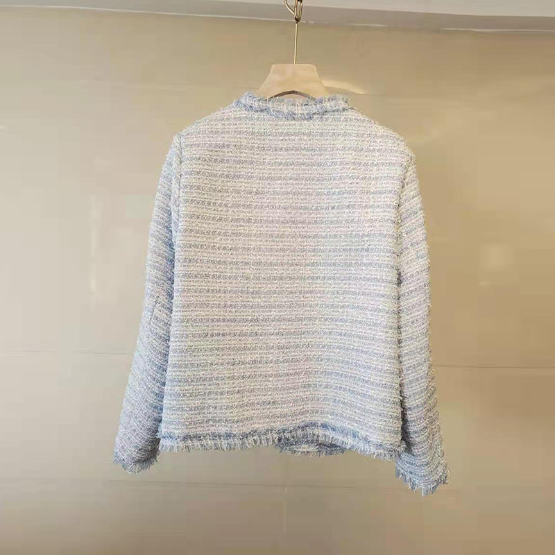 Tweed V-neck Long Sleeve Fringed Fringed Jacket