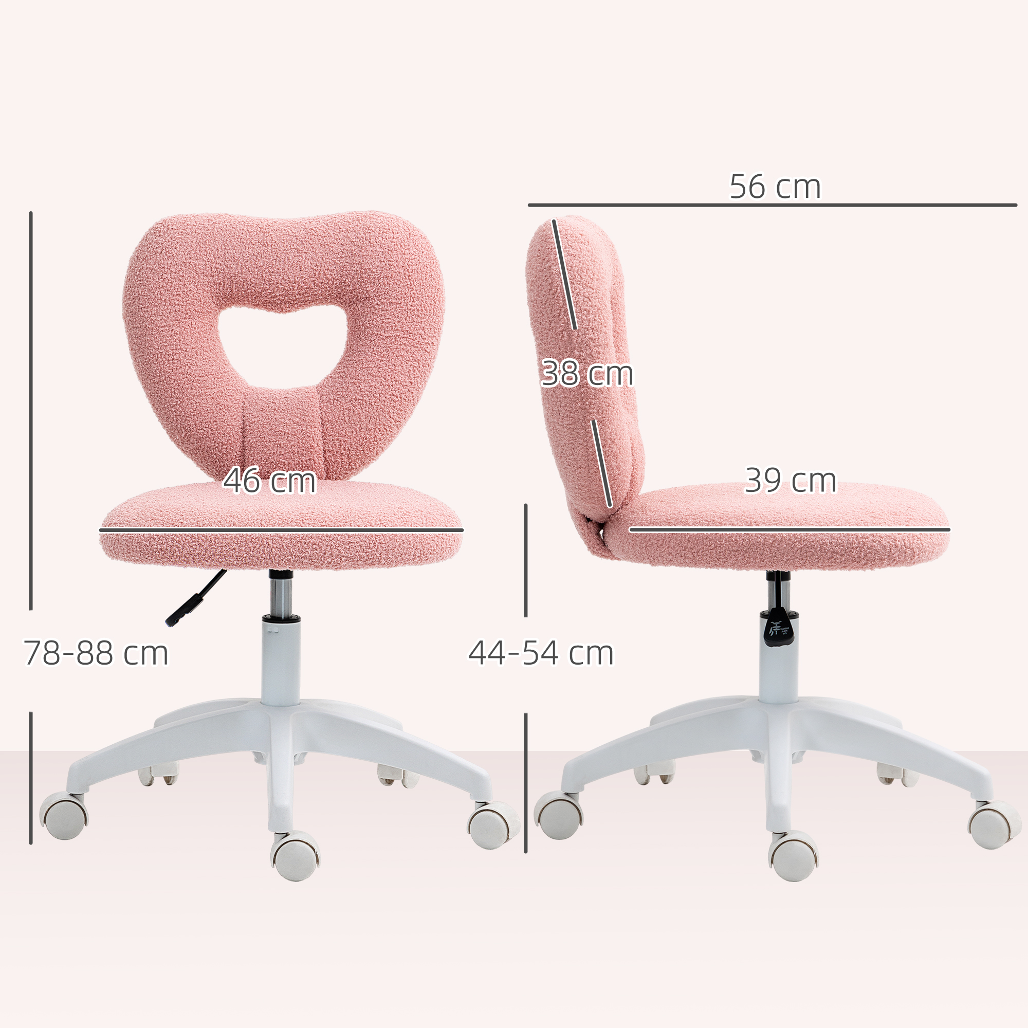 Armless Heart-shaped Computer Desk And Chair, Teddy Velvet Rotating Office — image 3