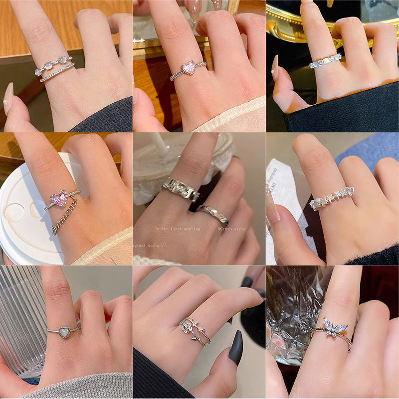 1PCS Ins Style Silver Zircon Ring For Women, Light Luxury Minimalist Design, Adjustable Open Band, Versatile Elegant Jewelry