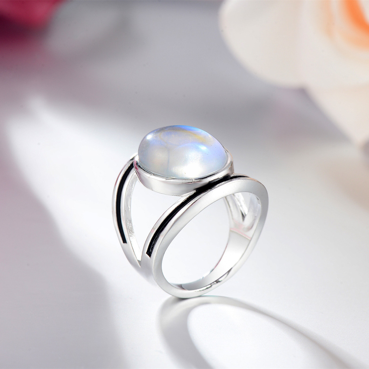 Title 2, New Inlaid Colorful Moonstone Ring For Women