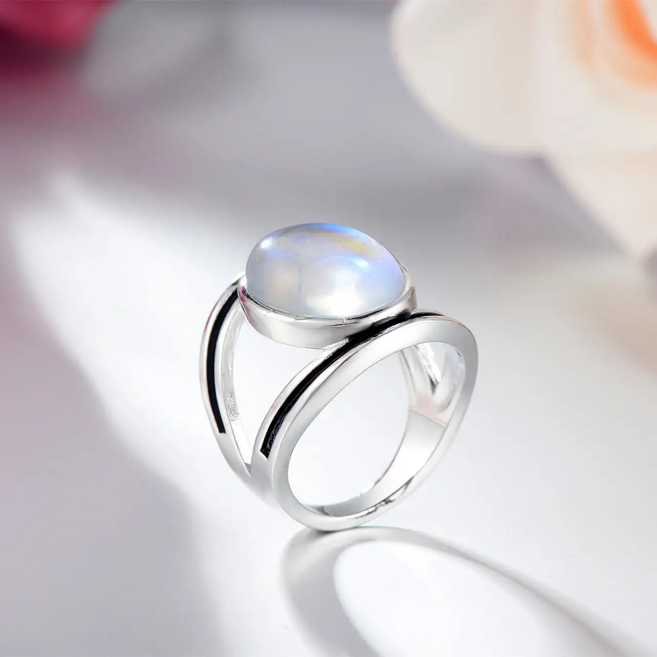 New Inlaid Colorful Moonstone Ring For Women