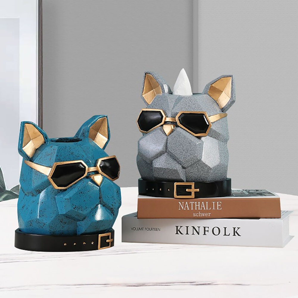 Cartoon Bulldog Dog Head Tissue Box Storage Decoration Living Room Drawers