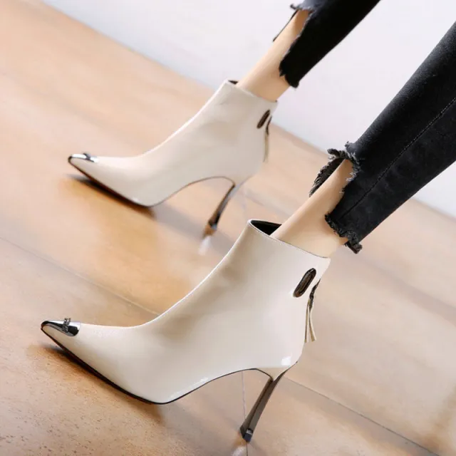 Women's Back Zip Stiletto Ankle Boots Martin White - Shop at LoveMi