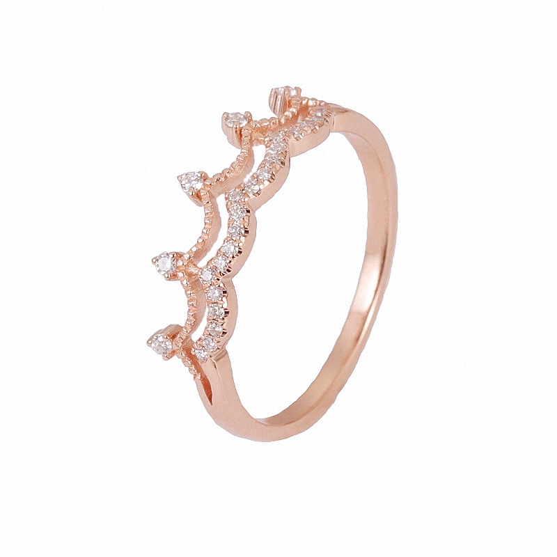 18K Gold Crown Ring Women's Rose Gold Diamond Ring