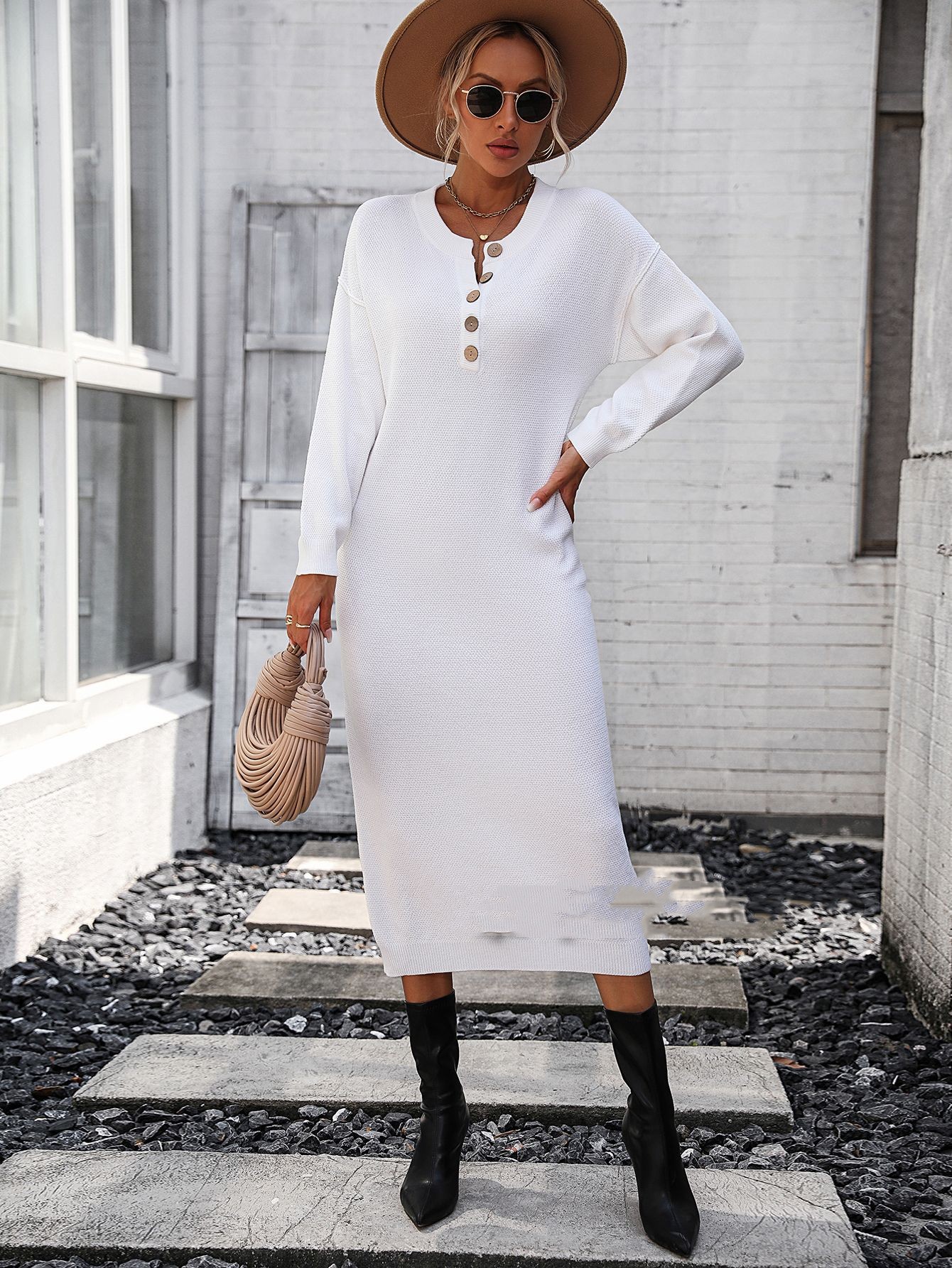 European And American Button Knitwear Dress
