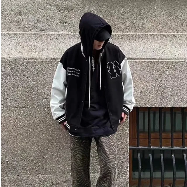American Retro Letter Embroidered High Street Vibe Style Baseball Jersey Black - Shop at LoveMi