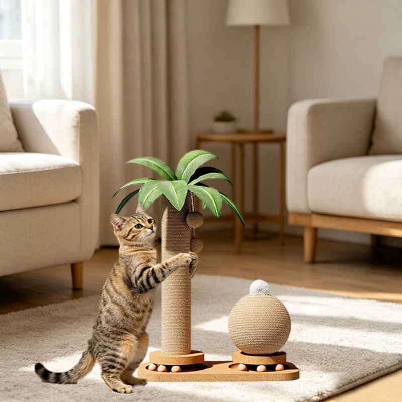 Cat tree tower scratcher with sisal poles & 2 dangling