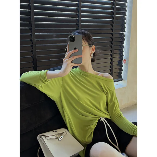 Spring New Women's Simple Lazy Loose All match Round Neck Bottoming Shirt Long sleeved T shirt If Bamboo Color One Size - Shop at LoveMi