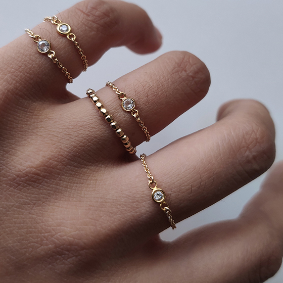 Tide Plated 18k Rose Gold Titanium Steel Index Finger Ring Thin Chain thumbnail 1