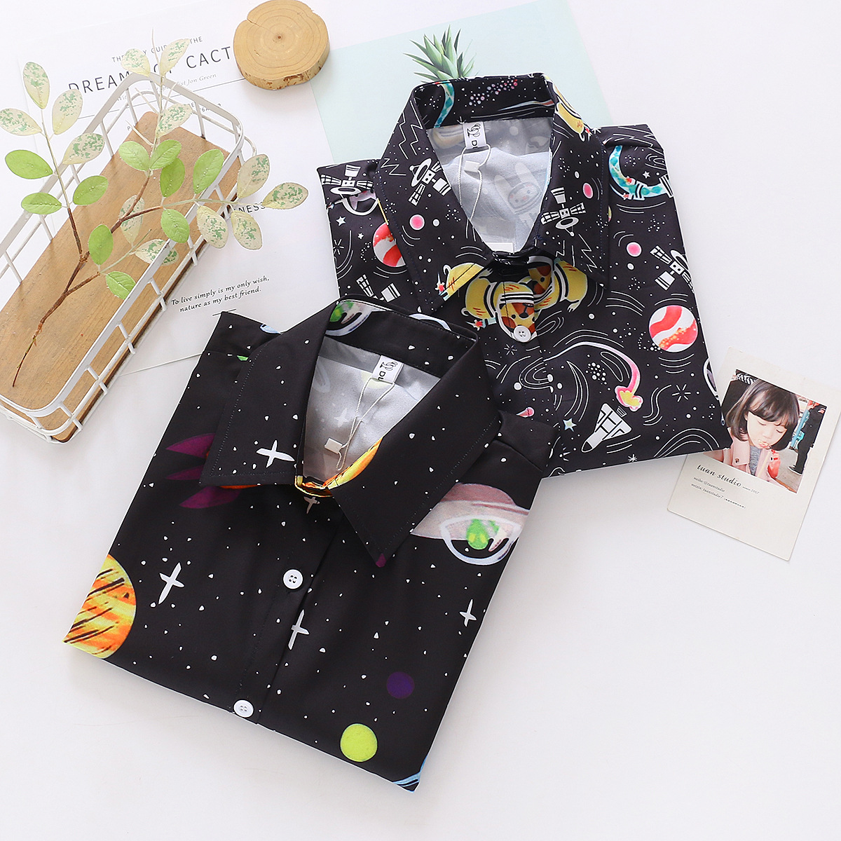 Korean All Match Spaceship Print Shirt