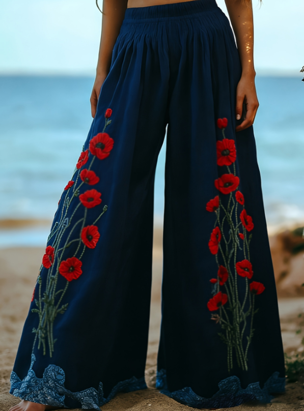 Bohemian Style Casual Printed Wide-leg Pants For Women