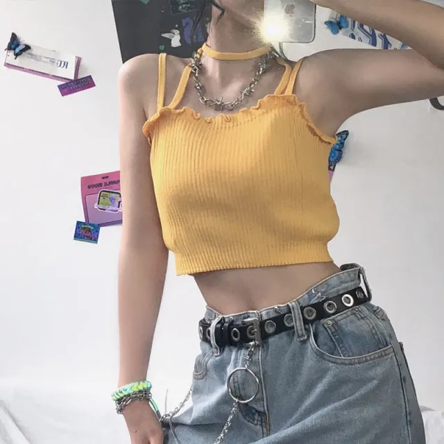 Tube Top Camisole Little Girl Wears Niche French White Lace Top In Summer Yellow - Shop at LoveMi