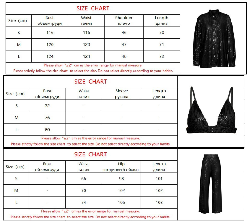 Title 1, Conjunto de tres piezas para mujer con lentejue...