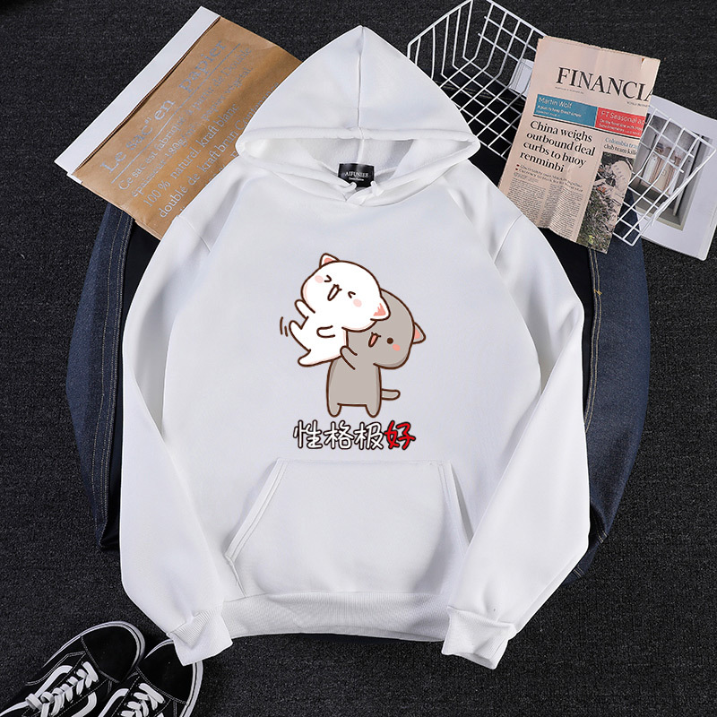 Title 5, Couple Korean Loose Printed Letters Hooded Pull...