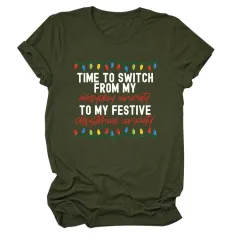 Pattern Printing Casual Short-sleeved T-shirt Women's Tops - Army Green White Colour - View 1