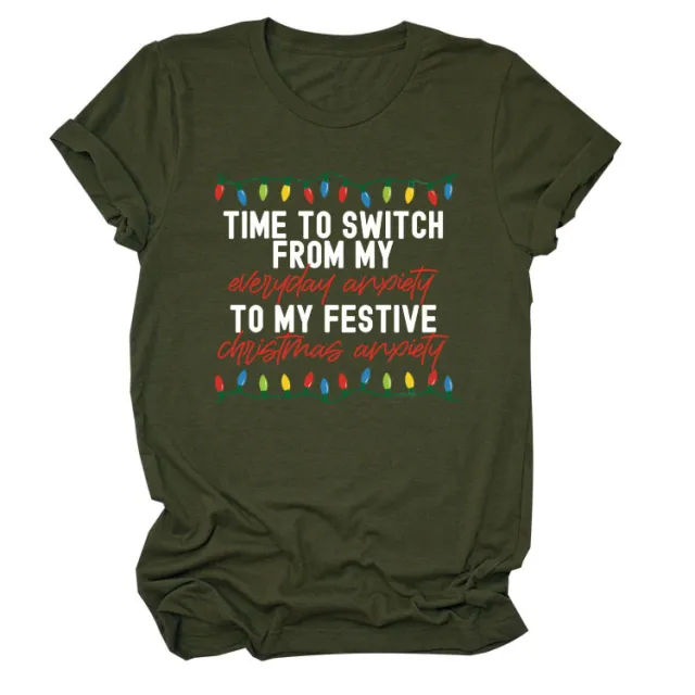 Pattern Printing Casual Short sleeved T shirt Women's Tops Army Green White Color - Shop at LoveMi