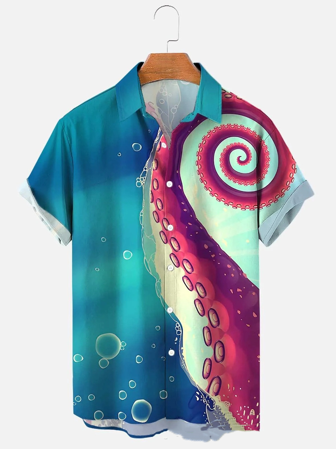 Title 3, Mens Octopus Sea Pattern Short Sleeve Polo Shi...