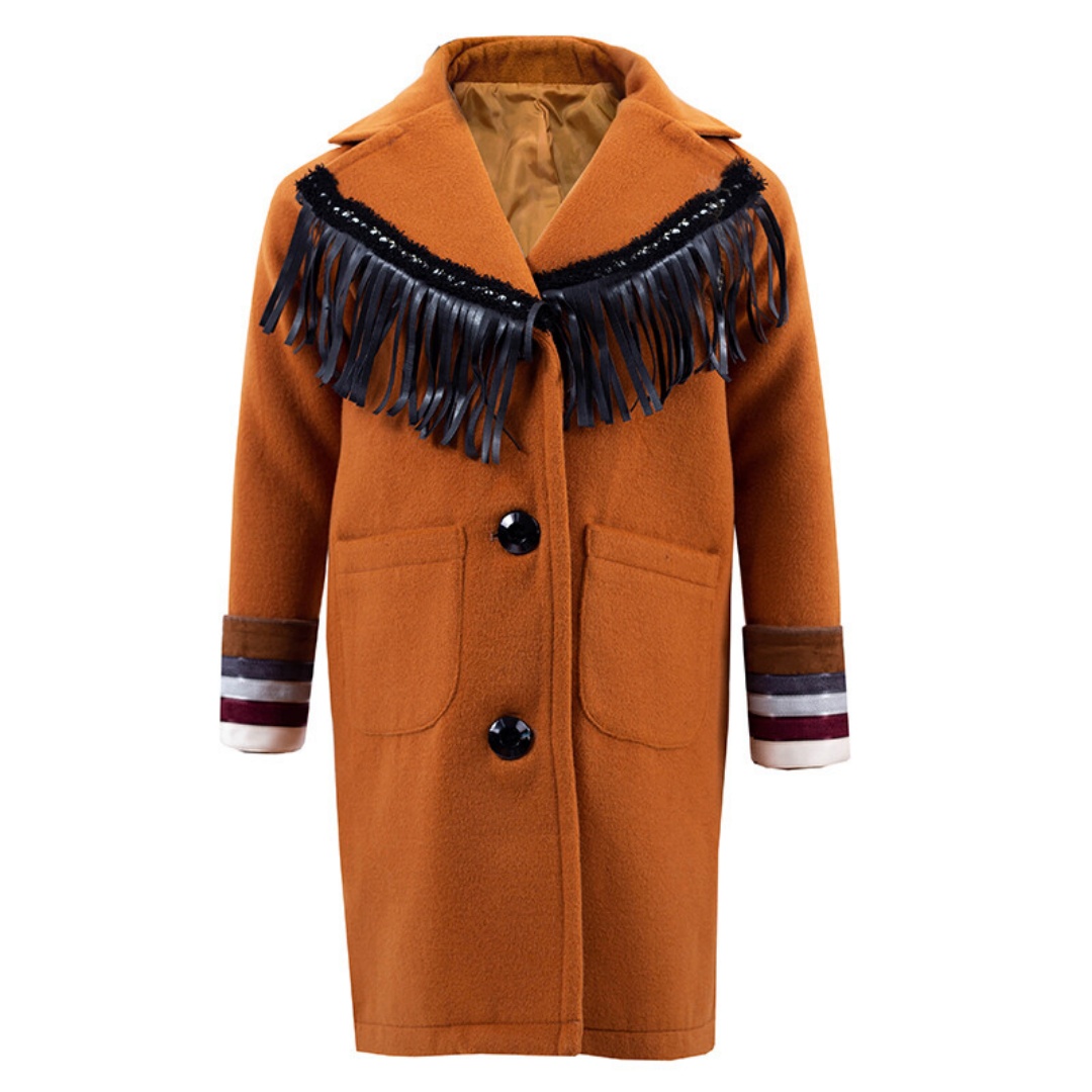 Girls Woolen Long Coat 3-12y Cream Orange Vintage Coat Cute Style