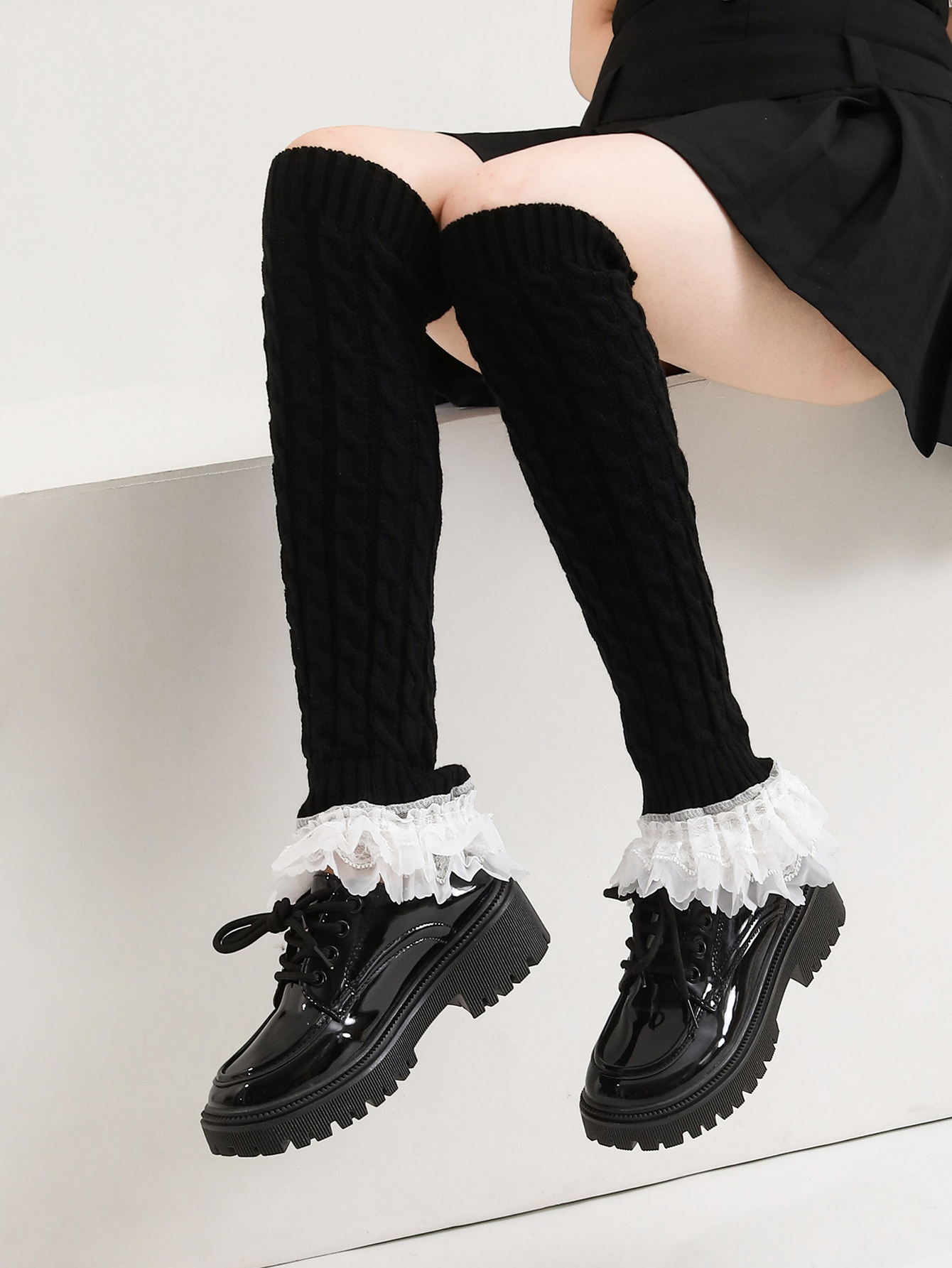 Winter Girl Crochet Warm Knee High Long Boot Socks Lace Cable Knit Women Ruffle Leg Warmers For Dancewear Daily Party — image 1